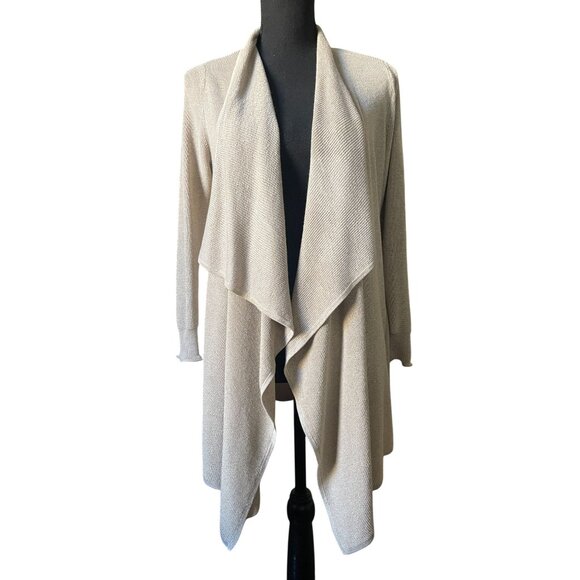 WHBM draped neck knit open front cardigan duster Medium taupe - Picture 1 of 6